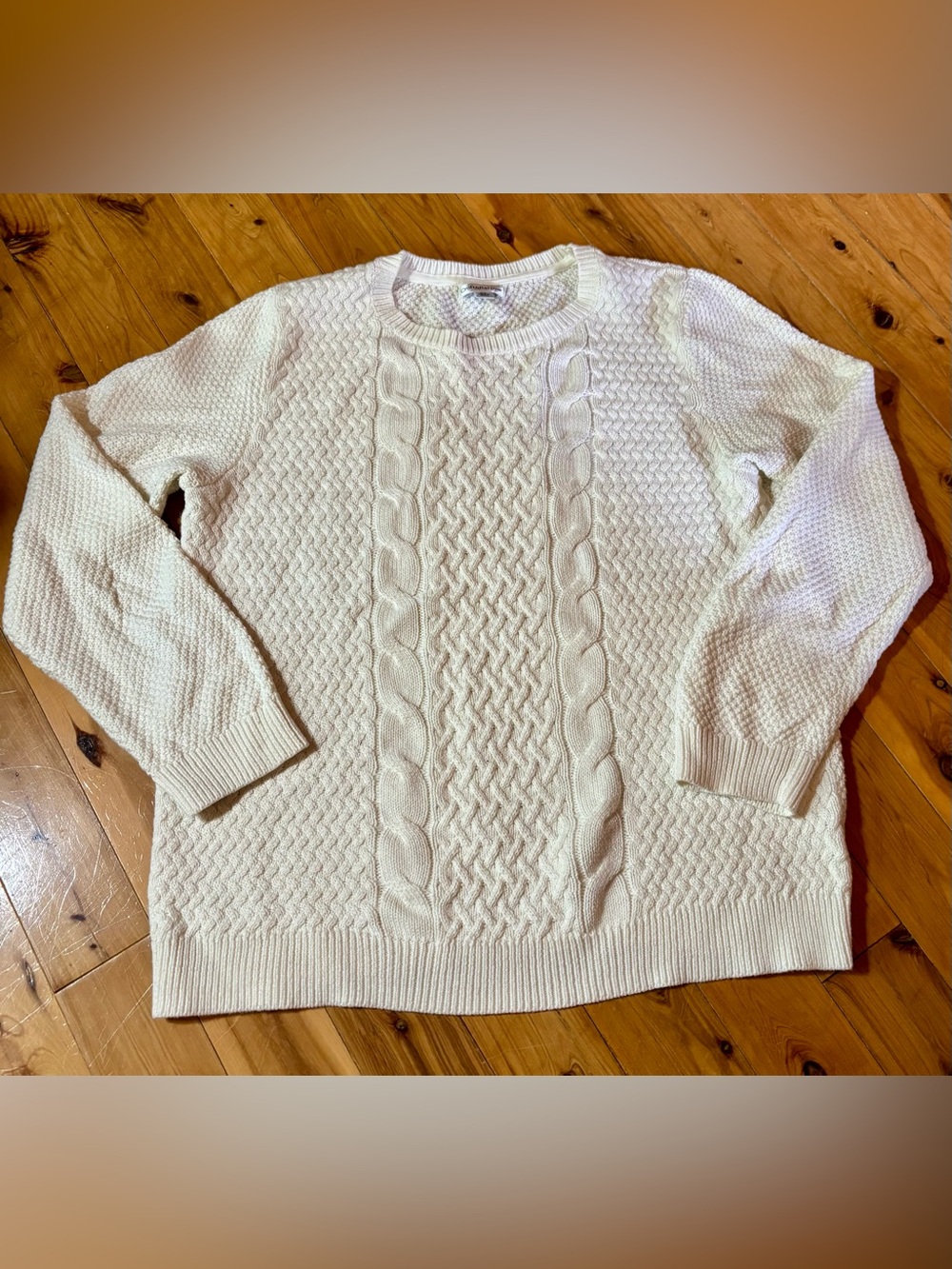 Croft & Barrow Creamy White Cable Knit Crew Neck Sweater 100% Cotton Sz XL